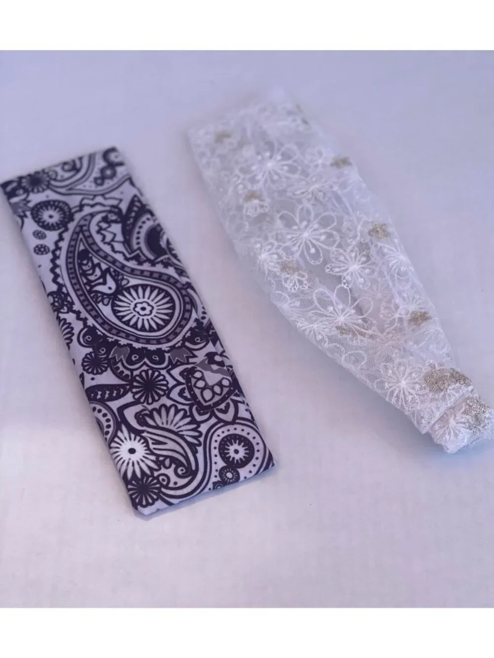 Fabric Headband Elastic Back Wear Wide Thin Hair Accessory Black White Paisley &
